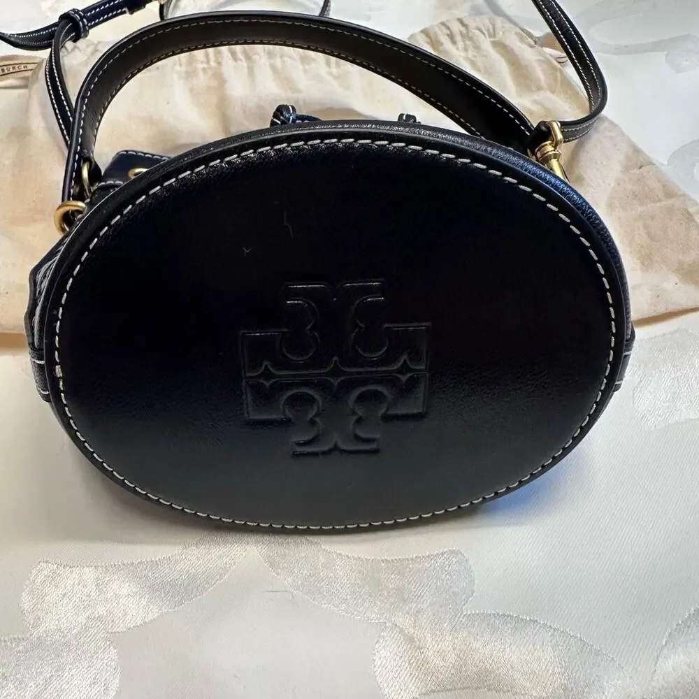 Tory Burch T Monogram Mini Bucket Bag Midnight Blue Leather Crossbody NWOT - Picture 5 of 5